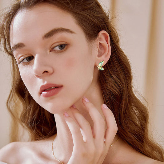 Needle Mandarin Duck Butterfly Shadow Female Mori Simple Earrings