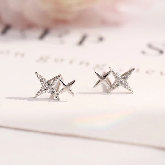 Women's Sterling Sier Simple Female Temperament Star Stud Earrings