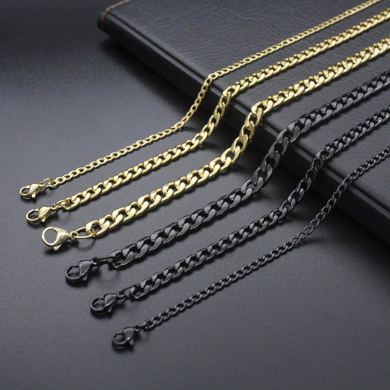 Men's Link Chain Stainless Steel Black Titanium Golden Necklaces