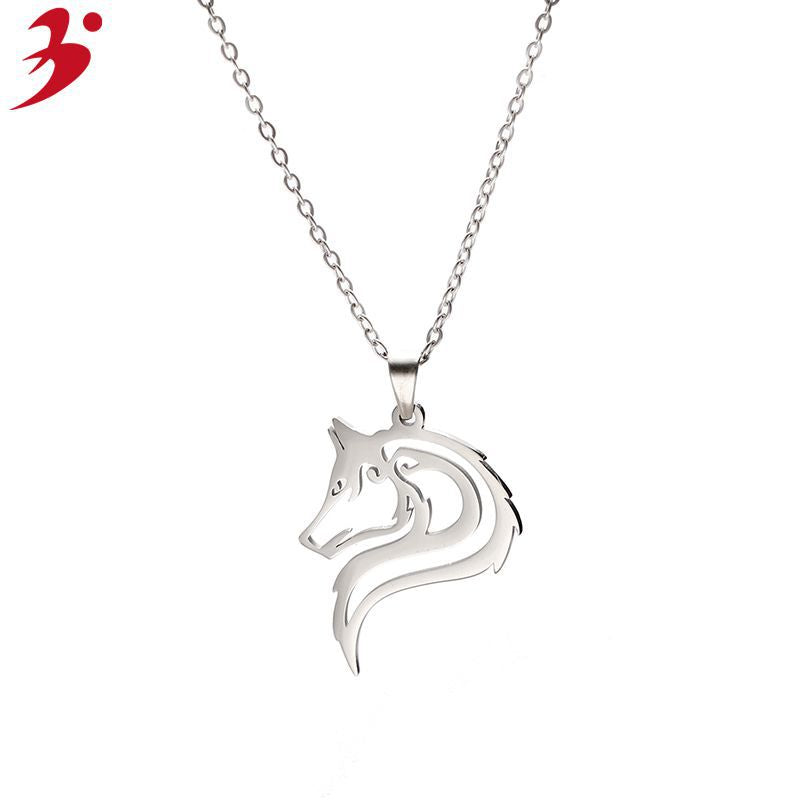 Men's Ornament Stainless Steel Norwegian Wolf Head Charm Necklaces