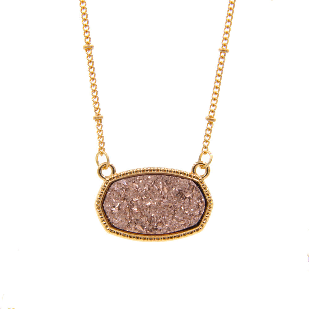 Gold Imitation Vug Gem Oval Clavicle Chain Jewelry Set