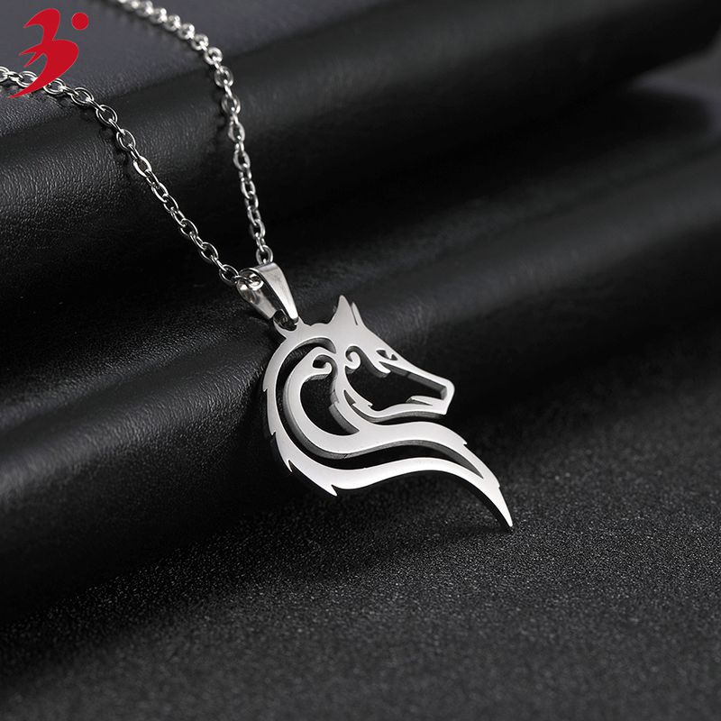 Men's Ornament Stainless Steel Norwegian Wolf Head Charm Necklaces