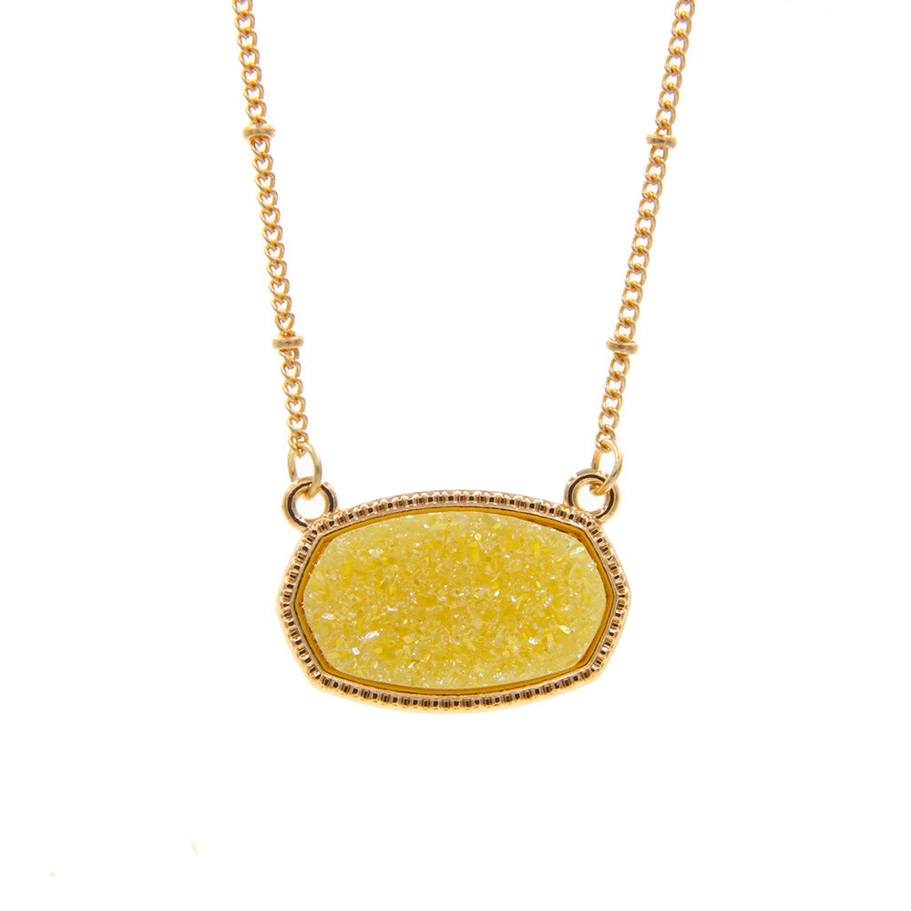 Gold Imitation Vug Gem Oval Clavicle Chain Jewelry Set
