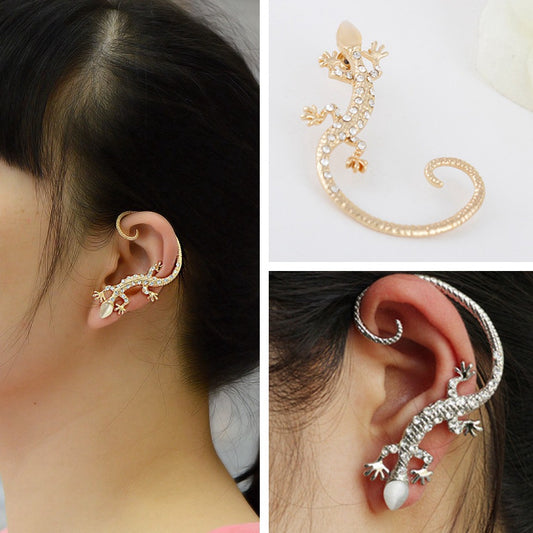 Diamond Punk Exaggerated Lizard Gecko Ear Earrings