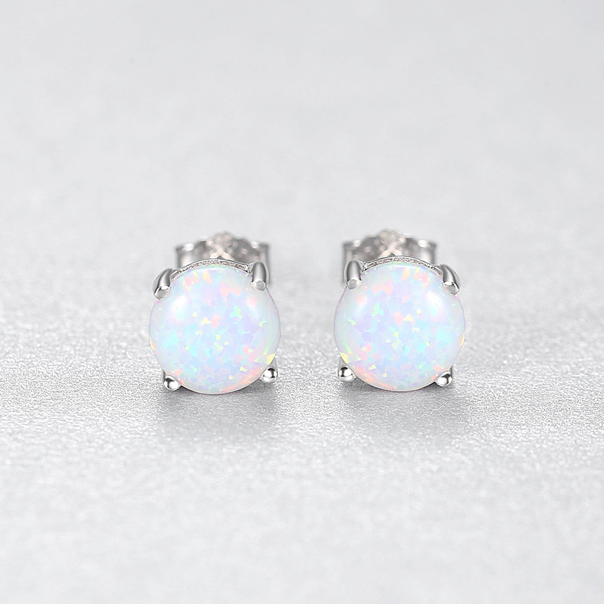 Women's Sier With Opal Fashion Round Versatile Earrings