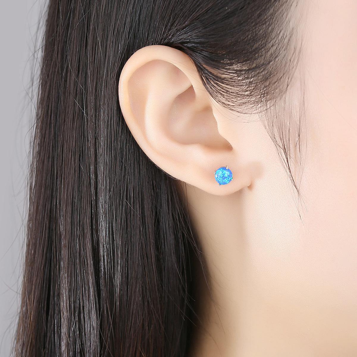 Women's Sier With Opal Fashion Round Versatile Earrings