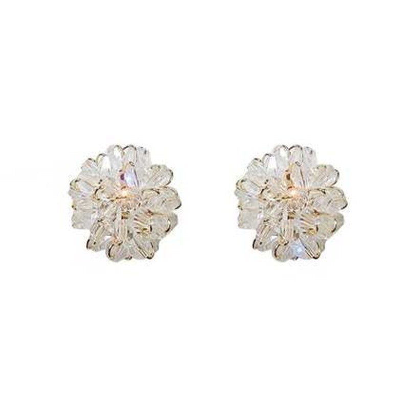 Sier Needle Temperament Wild Crystal Flower Hipster Earrings