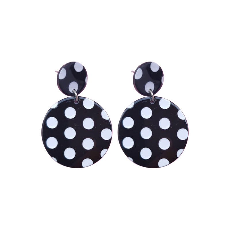 Refined Long Small Heart Black White Polka Dot Simple Stud Earrings