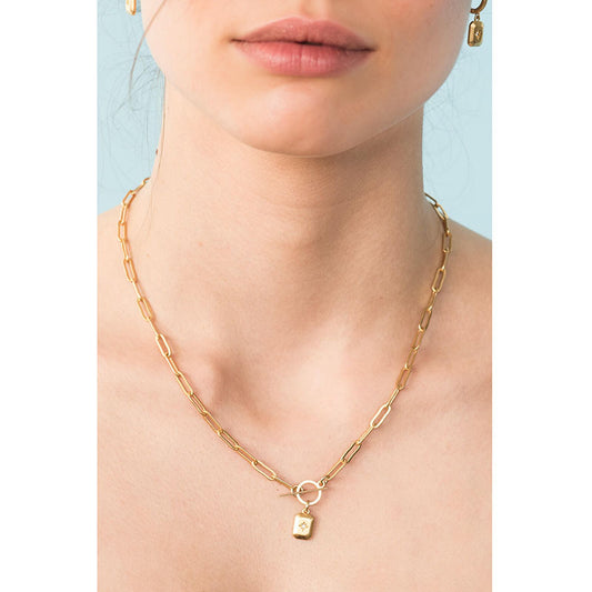 Designer Titanium Steel Gold-plated Square Card Necklaces