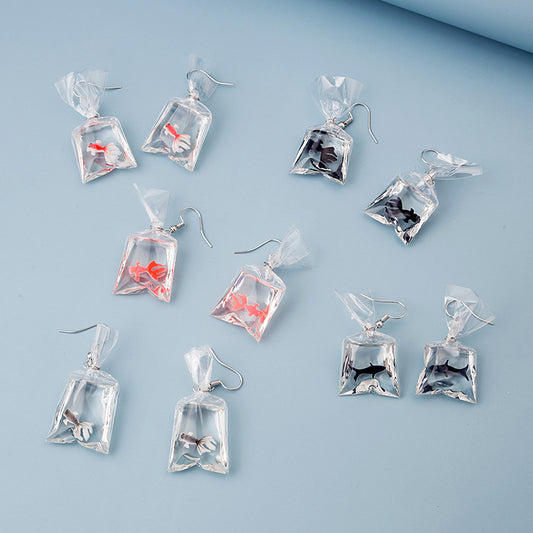 Cartoon Fun Goldfish Creative Personality Transparent Water Earrings