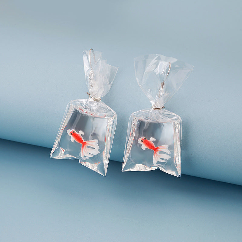Cartoon Fun Goldfish Creative Personality Transparent Water Earrings