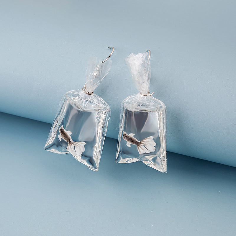 Cartoon Fun Goldfish Creative Personality Transparent Water Earrings