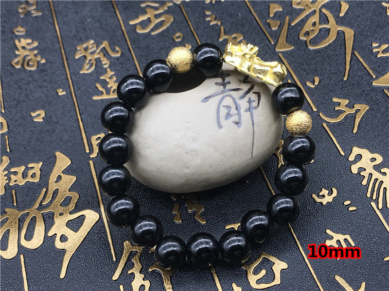 Women's & Men's Imitation Obsidian Money Drawing Pi Gold Bracelets