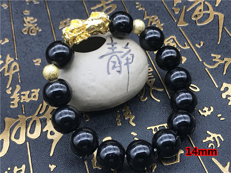 Women's & Men's Imitation Obsidian Money Drawing Pi Gold Bracelets