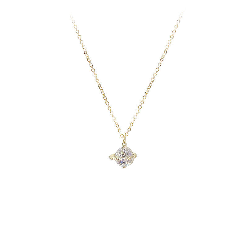 Flash Zircon Diamond Earth Ball Clavicle Chain Copper Plating Rose Necklace