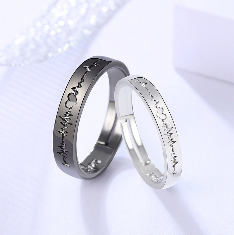 Black White Ecg Couple Jewelry Gift Rings