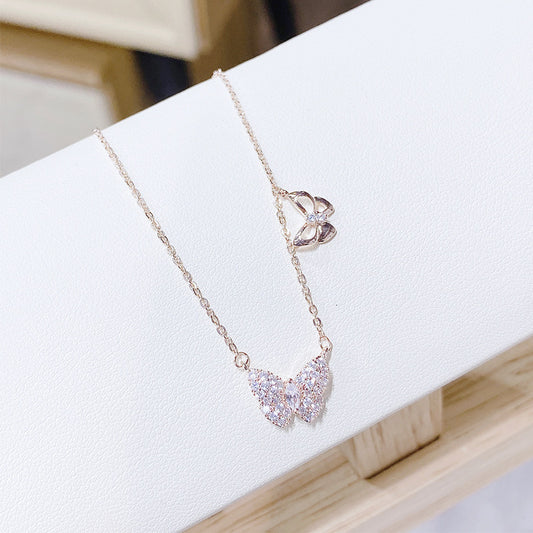 Butterfly Over Rhinestone Zircon Mori Style Necklaces