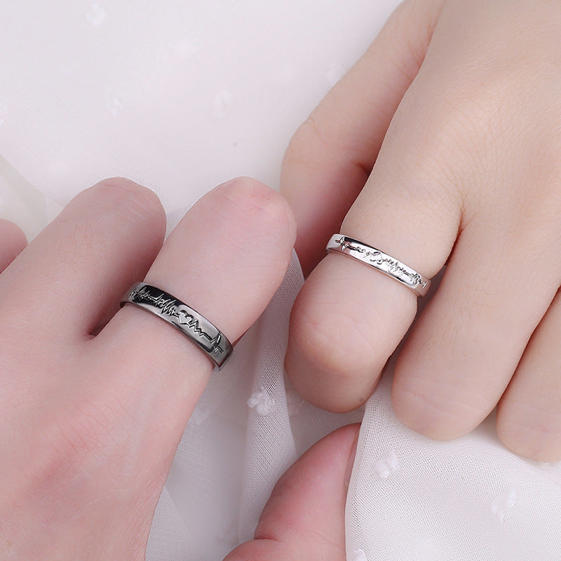 Black White Ecg Couple Jewelry Gift Rings