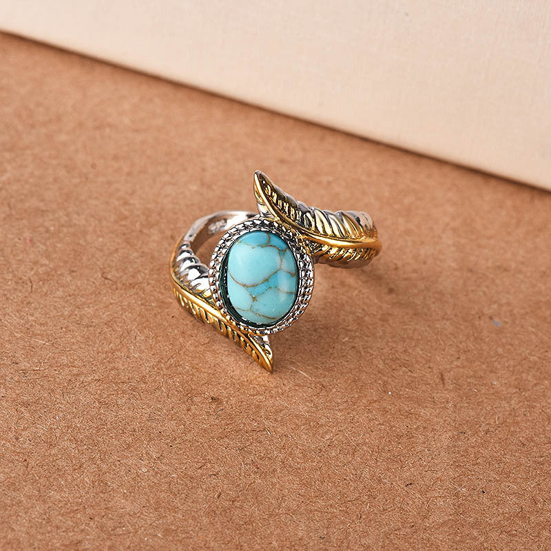Luxury Inlaid Turquoise Feather Color Separation Ring