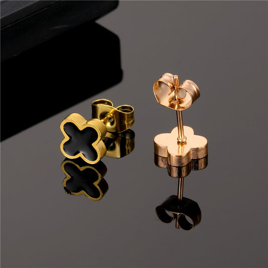 Style Popular Titanium Steel Four-leaf Clover Earrings