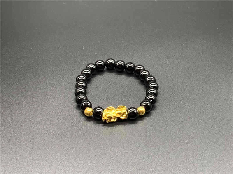 Women's & Men's Imitation Obsidian Money Drawing Pi Gold Bracelets