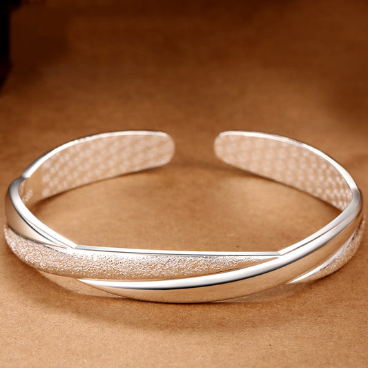 Women's Grinding Technology Opening Sier-plated Interwoven Love For Bracelets