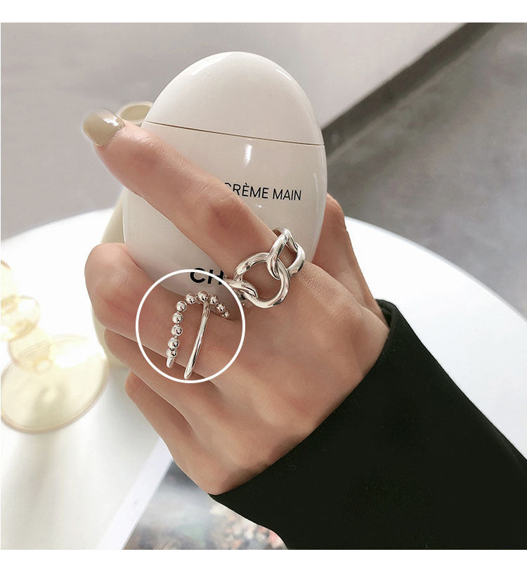 Sier Bead Line Irregular Female Fashion Rings