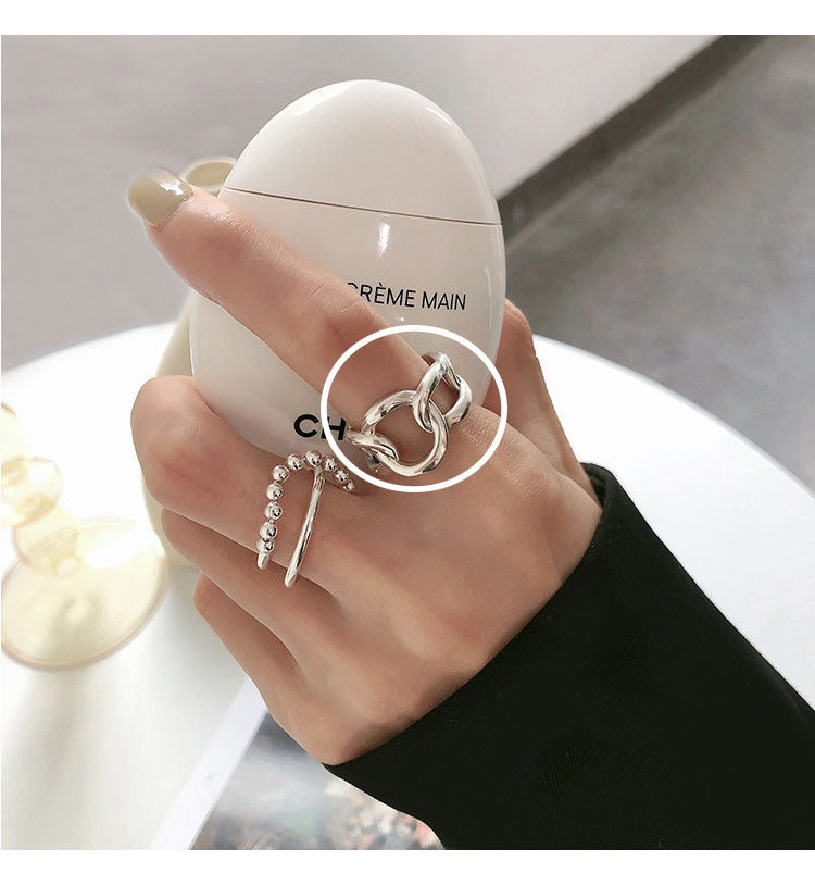 Sier Bead Line Irregular Female Fashion Rings