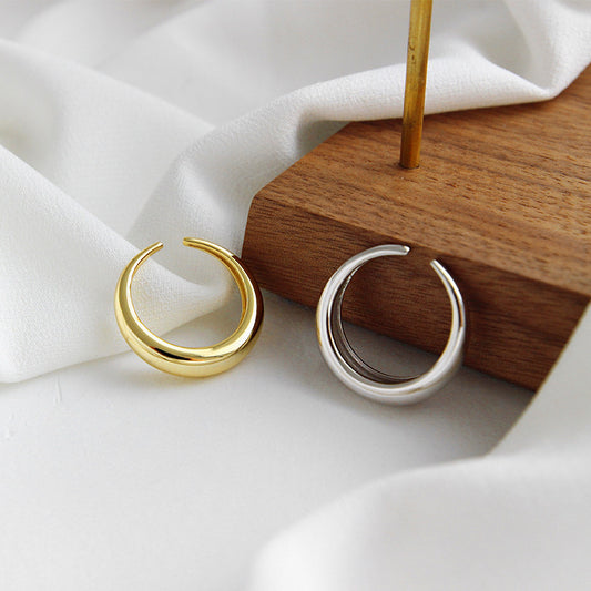 Women's Korean Elegant Sier Simple Geometric Arc Rings