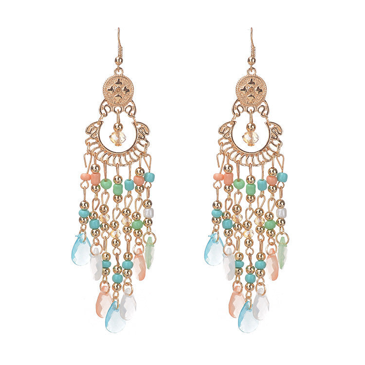 Bohemian Gem All Match Water Drop Tassel Earrings