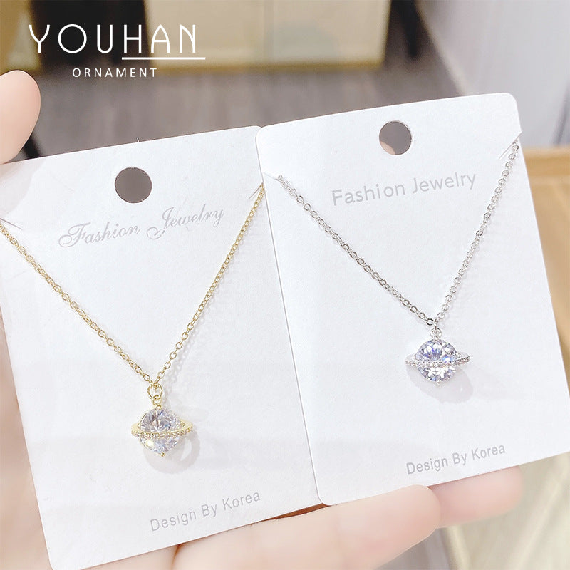 Flash Zircon Diamond Earth Ball Clavicle Chain Copper Plating Rose Necklace