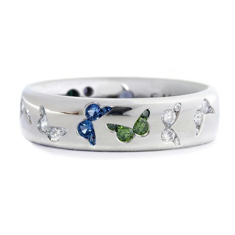 Exquisite Butterfly Inlaid Mixed Color Zircon Rings