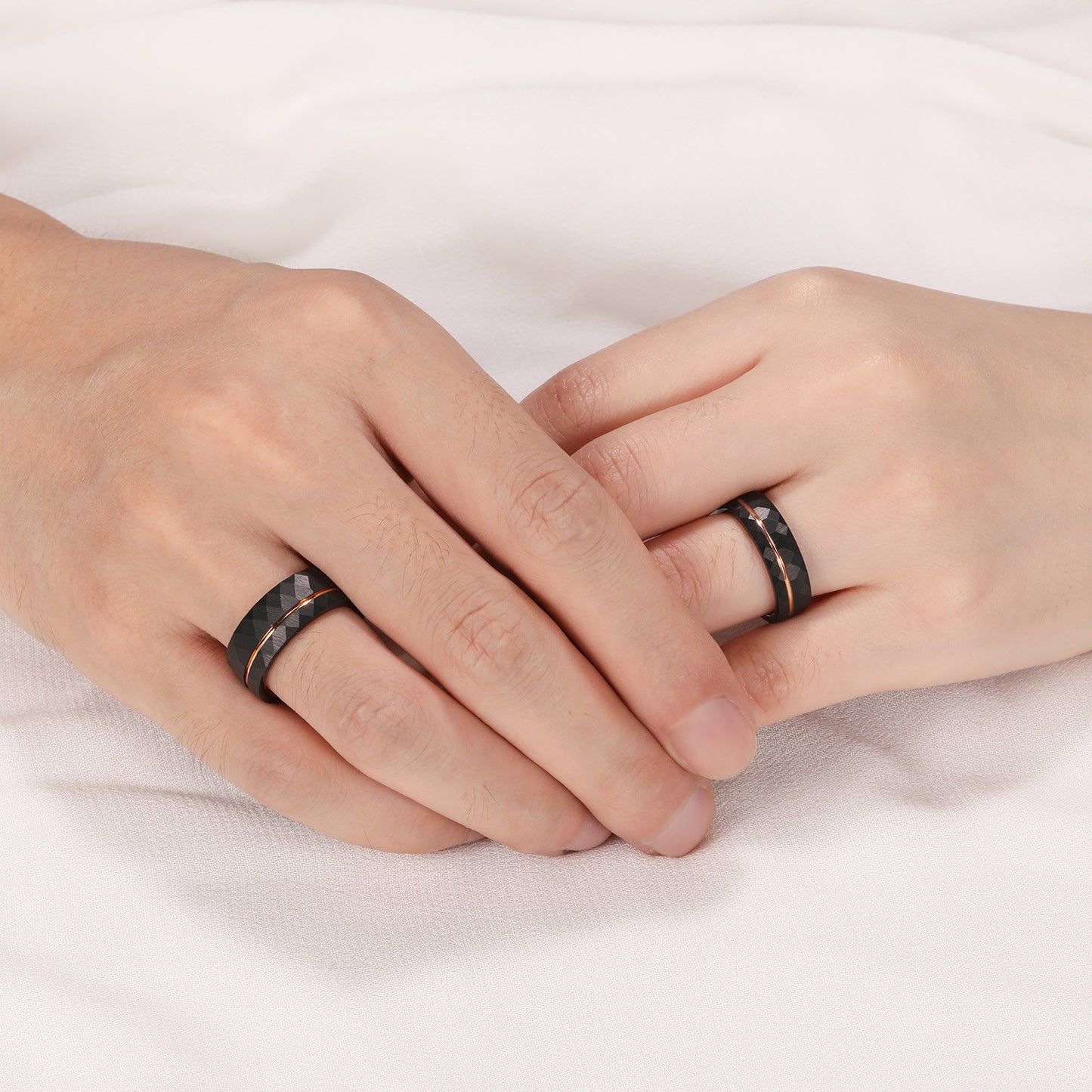 Women's & Men's Simple Batch Flower Rose Groove Black Rings