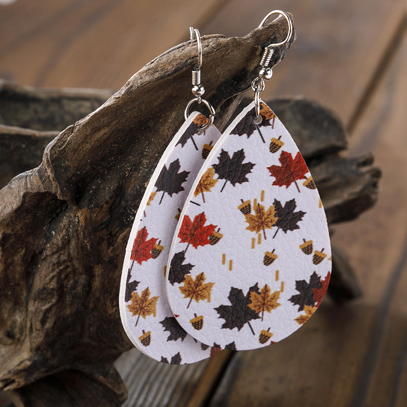 Autumn Pumpkin Thanksgiving Day Leather Maple Earrings