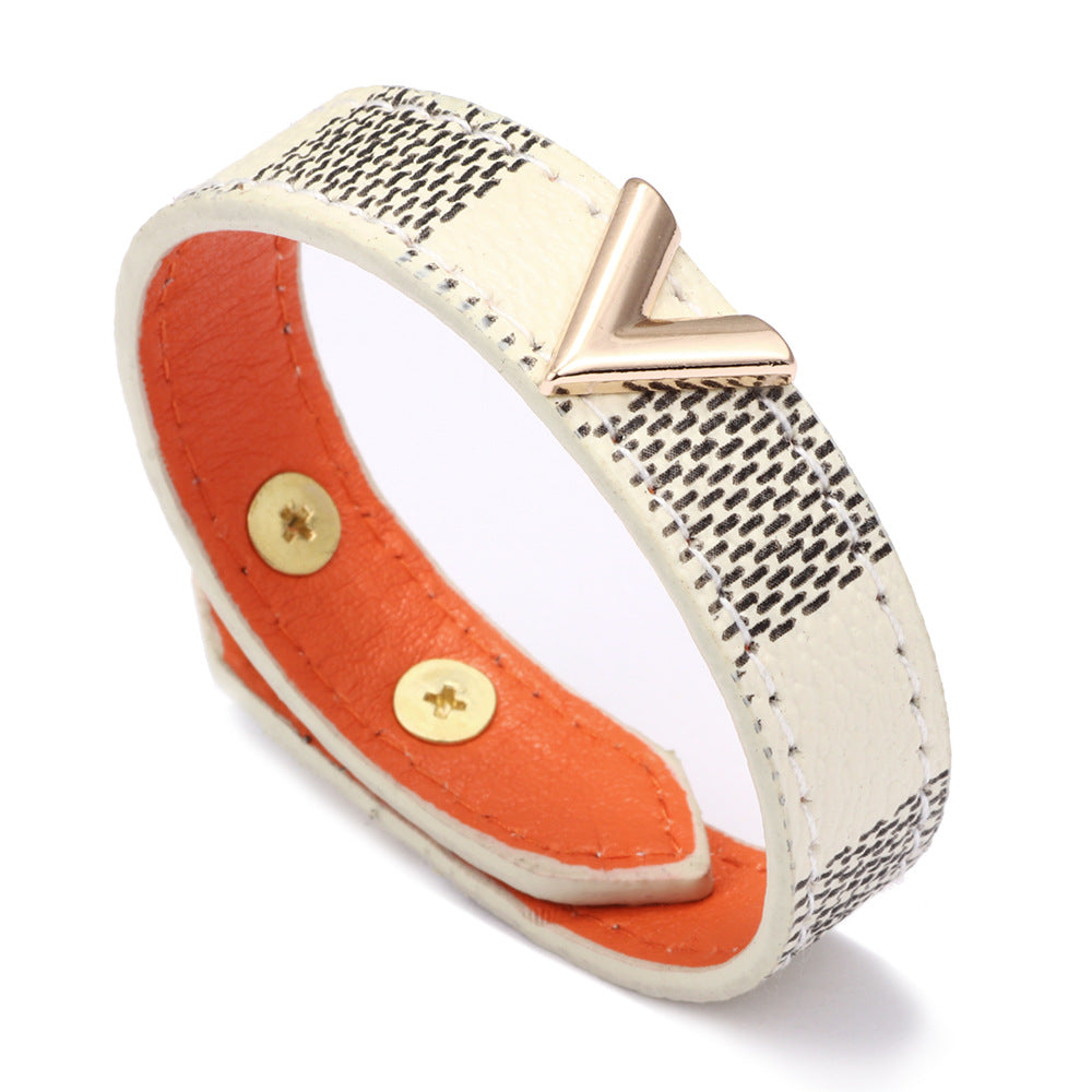 Women's & Men's V-shaped Leather Striped Ornament Bracelets