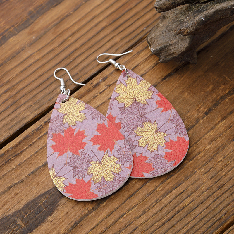 Autumn Pumpkin Thanksgiving Day Leather Maple Earrings