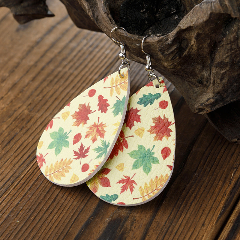 Autumn Pumpkin Thanksgiving Day Leather Maple Earrings