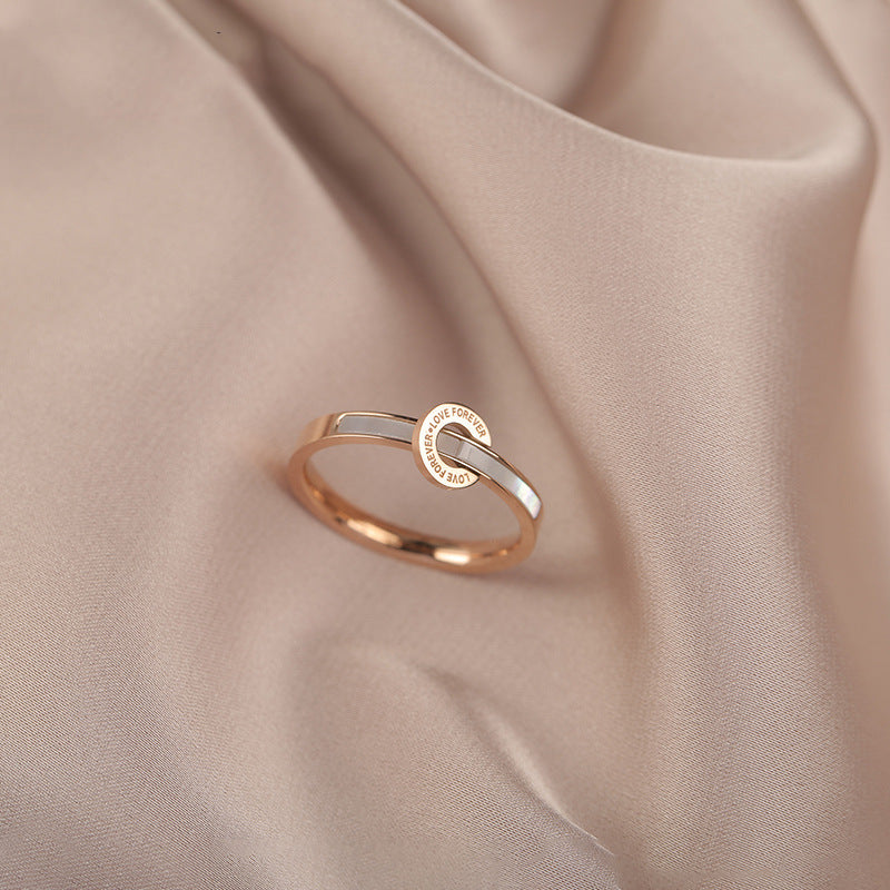 Women's Round Natural White Shell Mother Rose Gold Cold Rings