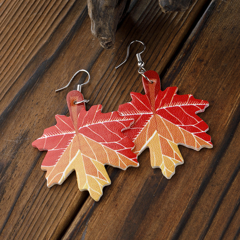 Autumn Pumpkin Thanksgiving Day Leather Maple Earrings