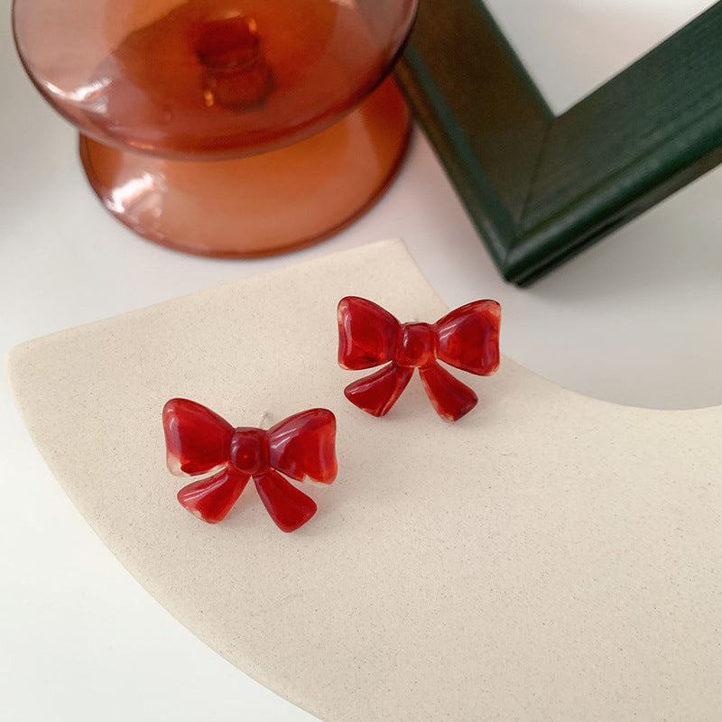 Women's Vintage Bow Resin Amber Personalized Style Ear Earrings