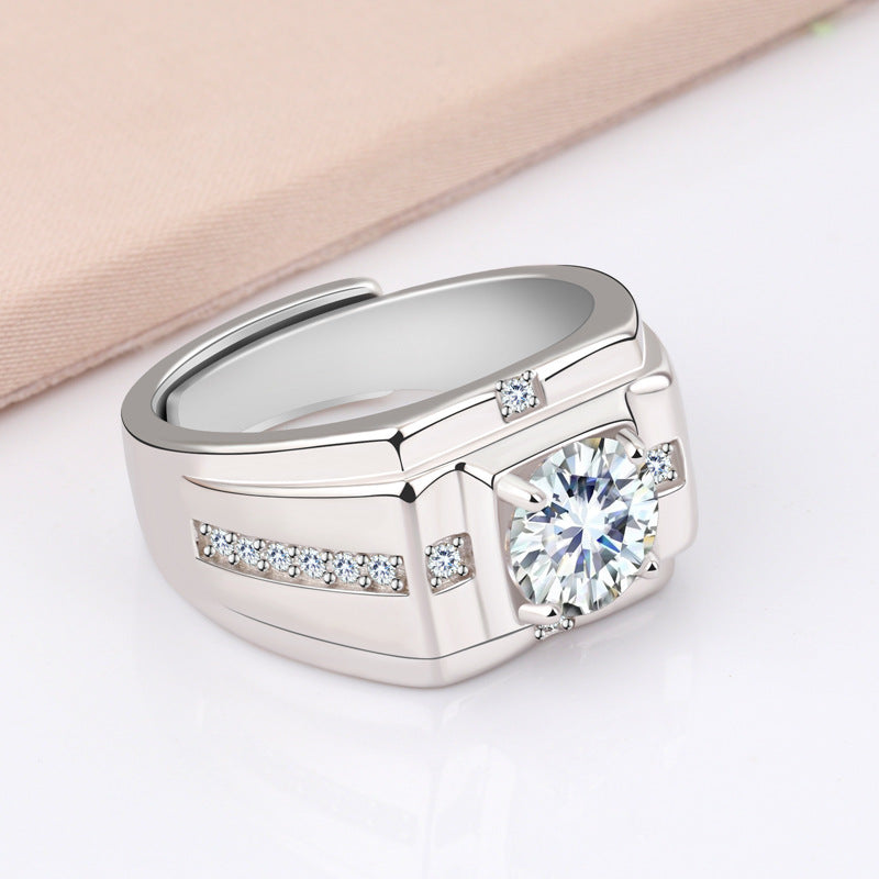 Men's Sterling Sier Domineering Simulation Diamond Personalized Opening Rings