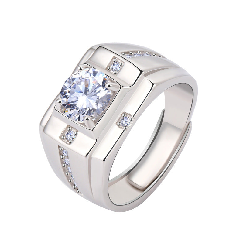 Men's Sterling Sier Domineering Simulation Diamond Personalized Opening Rings