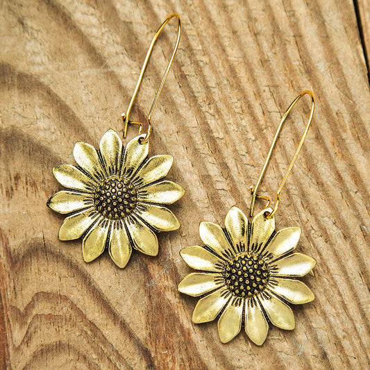 Three-dimensional Sunflower Eardrops Ancient Gold Beautiful Earrings