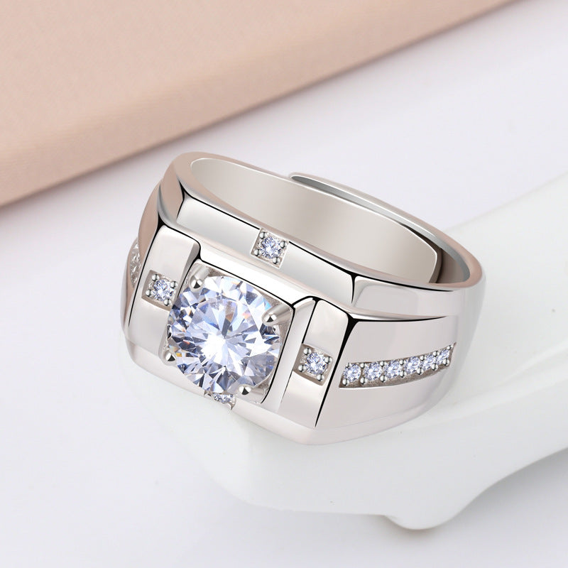 Men's Sterling Sier Domineering Simulation Diamond Personalized Opening Rings