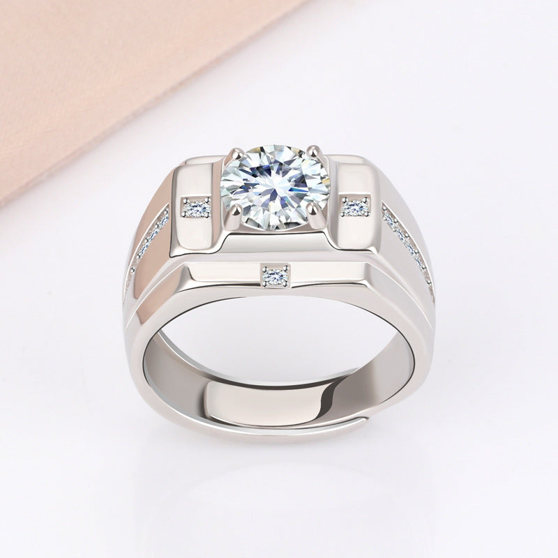 Men's Sterling Sier Domineering Simulation Diamond Personalized Opening Rings