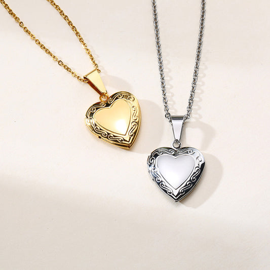 Women's Inlaid Zircon Stainless Steel Love Heart Necklaces