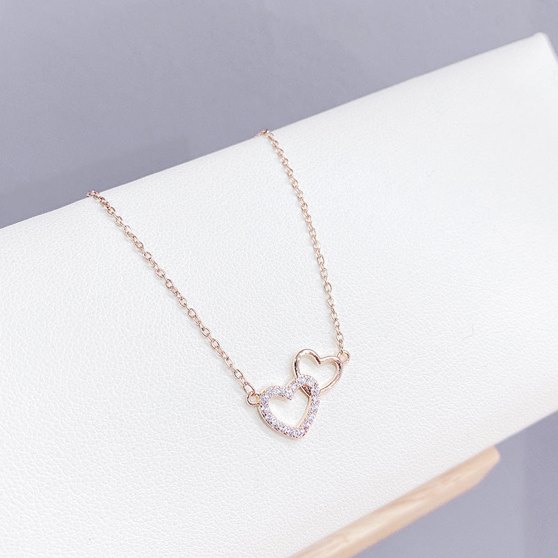 Vintage Peach Heart Female Love Heart-shaped Design Clavicle Chain Necklaces