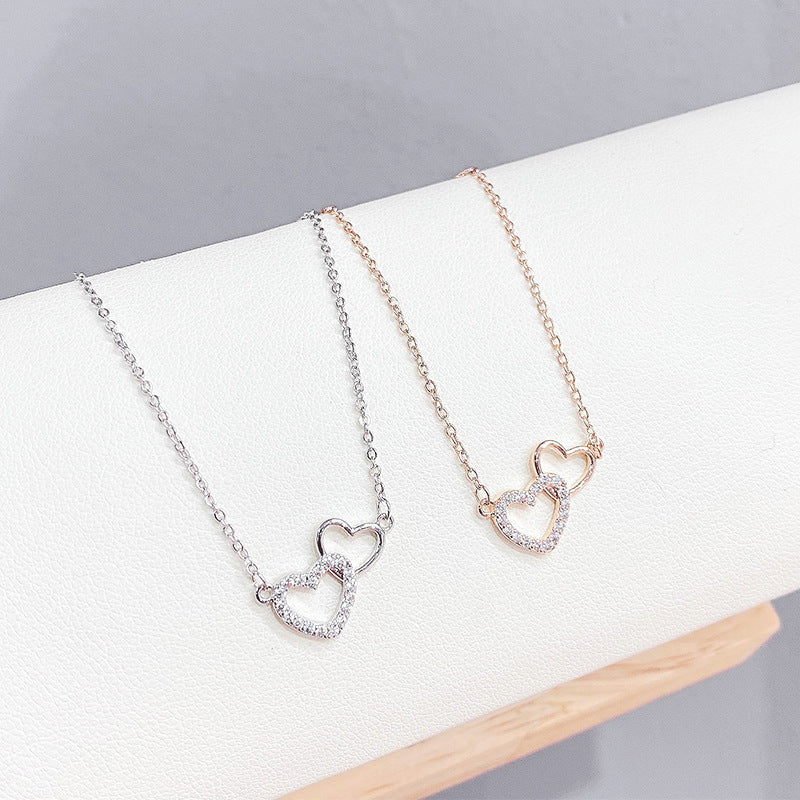 Vintage Peach Heart Female Love Heart-shaped Design Clavicle Chain Necklaces