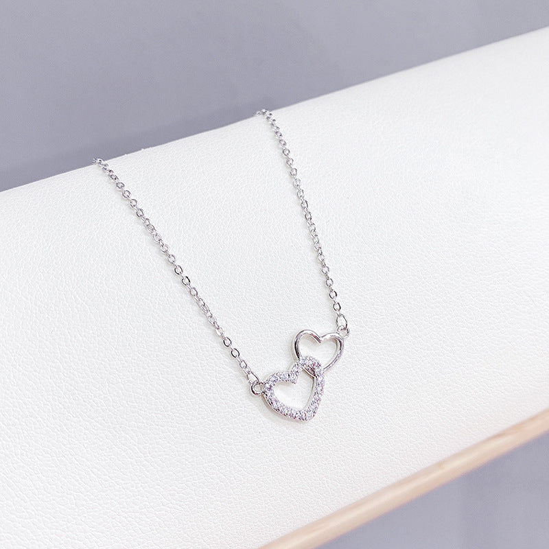 Vintage Peach Heart Female Love Heart-shaped Design Clavicle Chain Necklaces