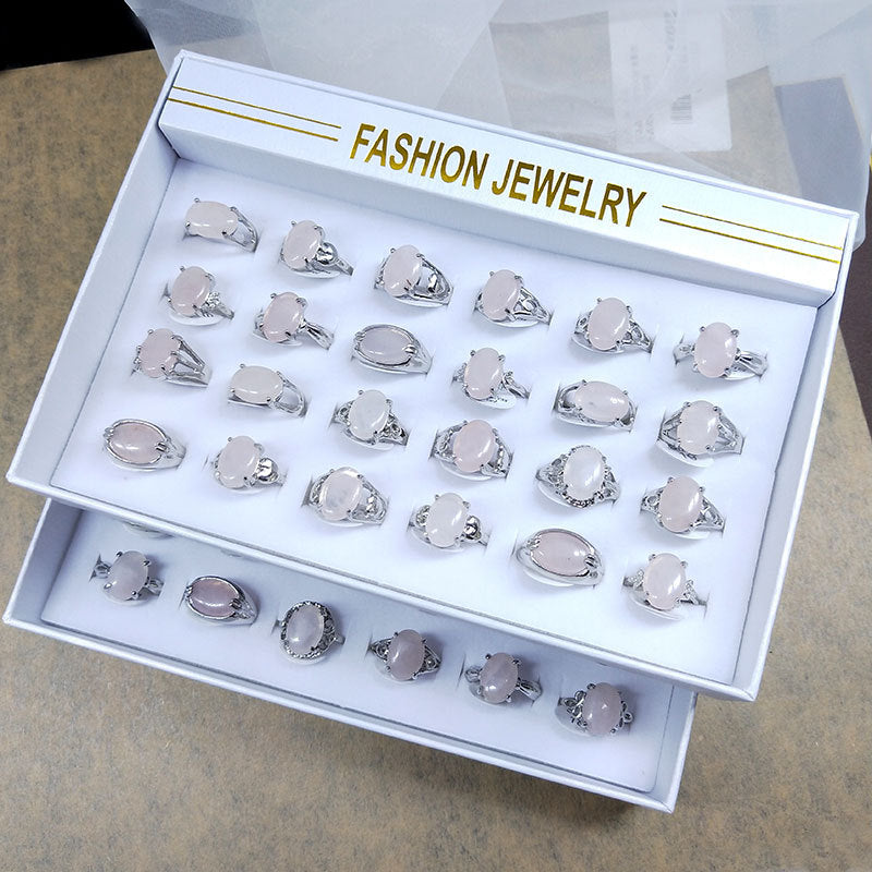 Natural Stone Pink Crystal Female Ornament Night Rings